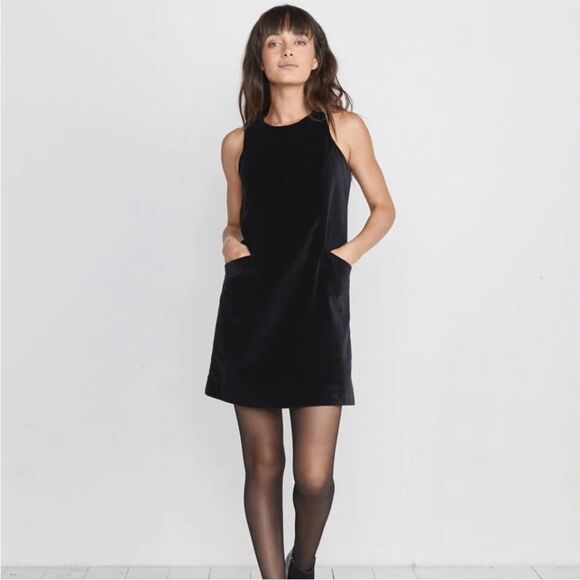 Marine Layer Cizon Velvet Shift Dress in Graphite - Picture 1 of 9